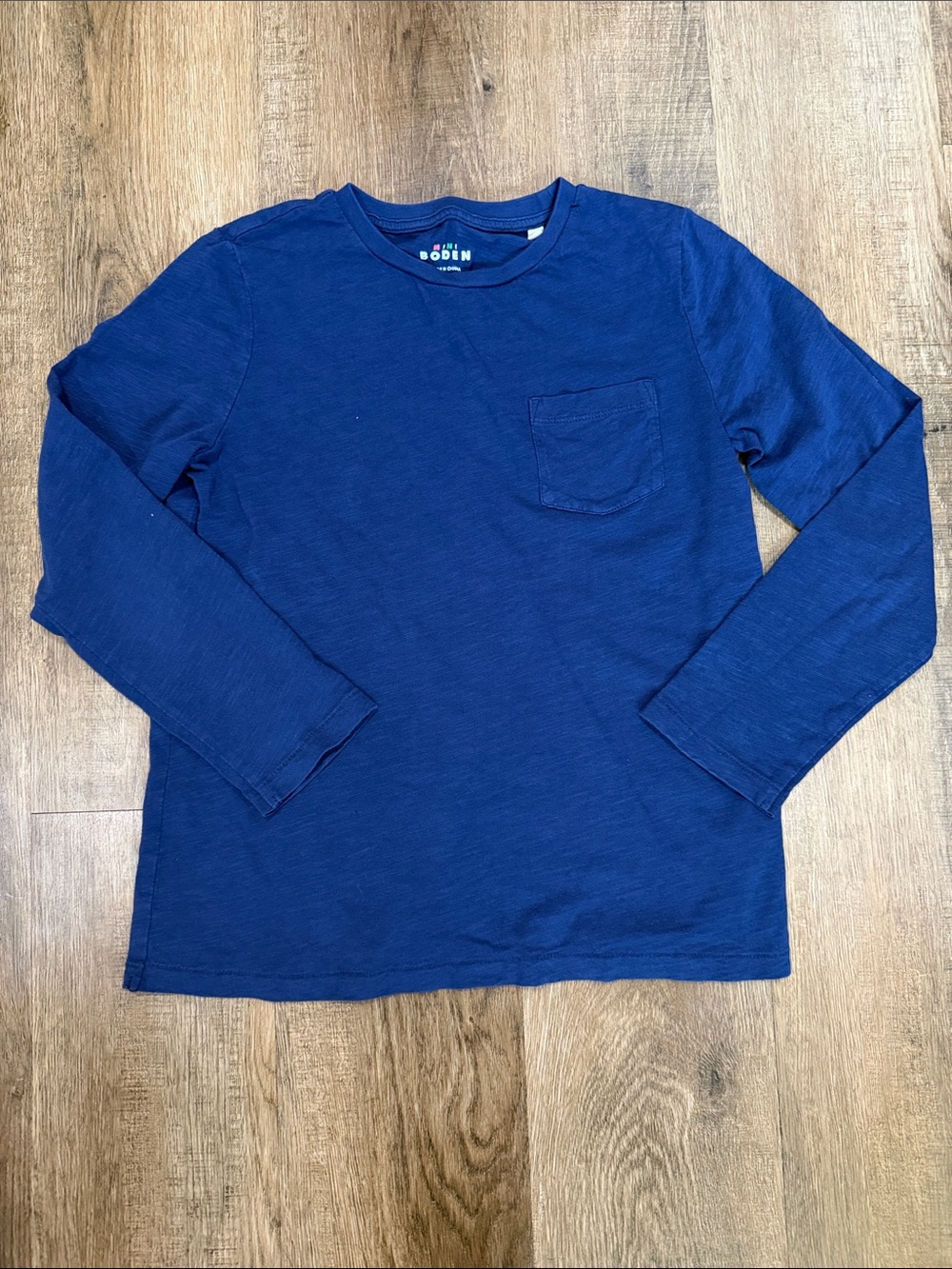 Mini Boden,Crewneck Long Sleeve Pocket Shirt - Navy Blue
